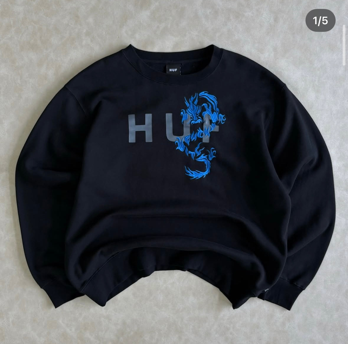 HUF Dragon Sweatshirt In Black With Chest Print And Embroidery