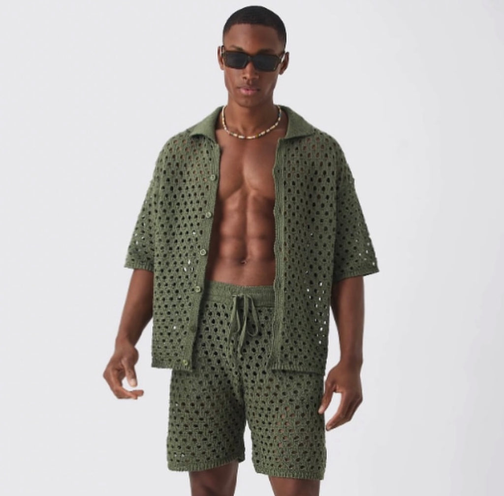 Oversized Open Stitch Shirt & Short Set