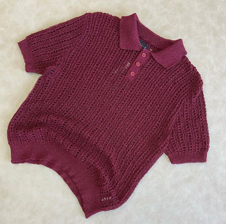 Slim Fit Open Stitch Short Sleeve Knitted Polo