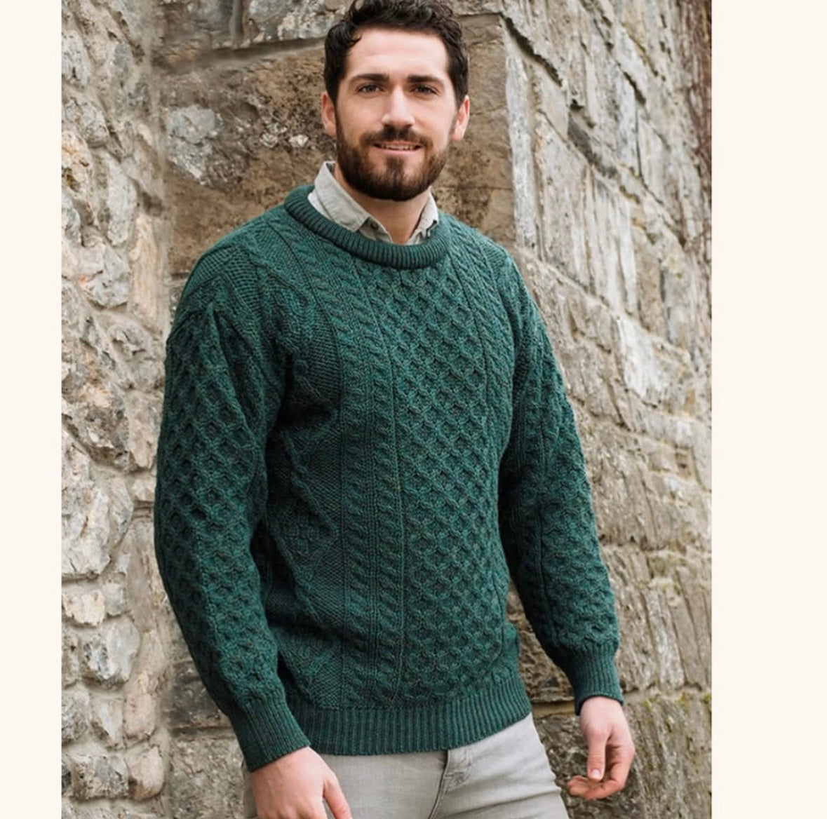 Aran Sweater Cable Knit Crew Neck Aran
Wool Sweater