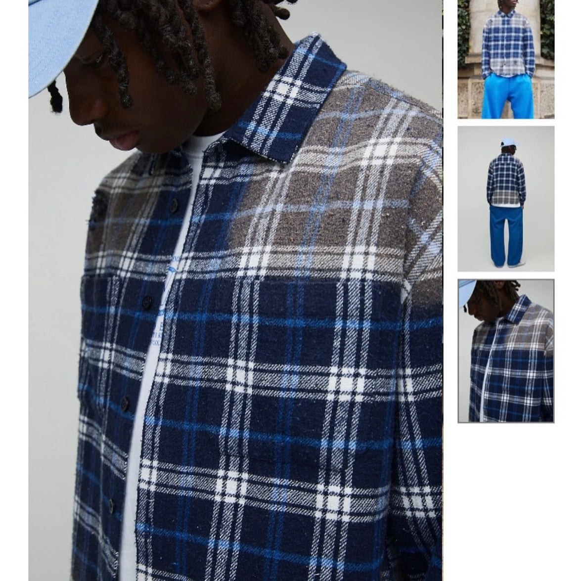 Oversized Flannel Check Distressed
Collared Shirt