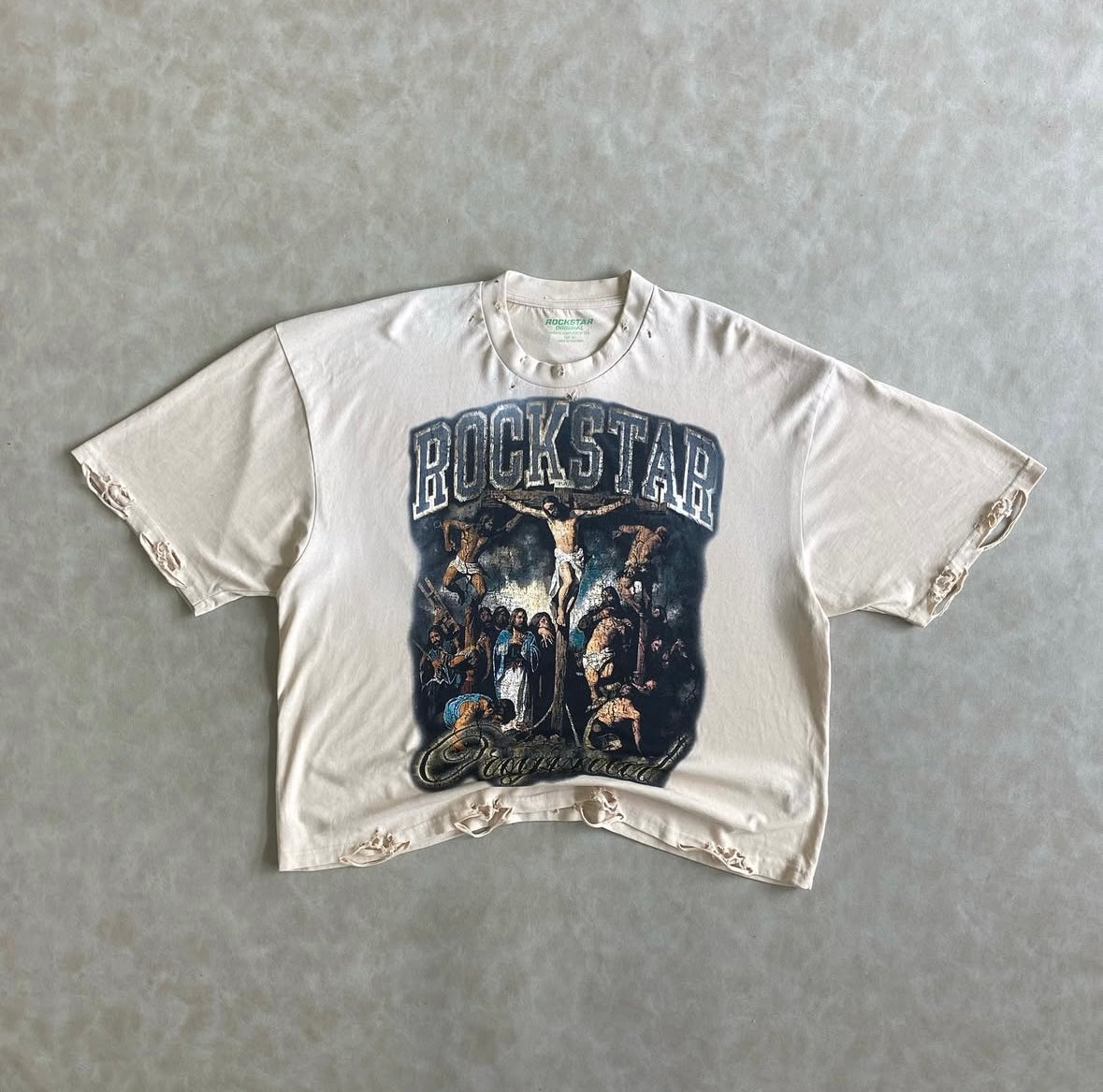 Waller Beige/Blue Boxy Crop T-Shirt