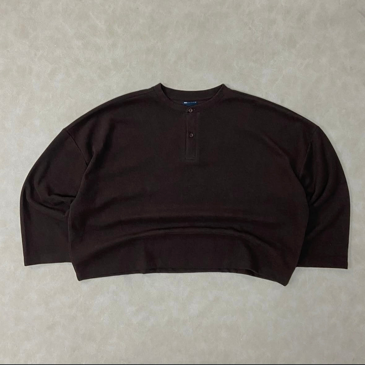 ASOS DESIGN boxy heavyweight rib henley sweater in dark brown