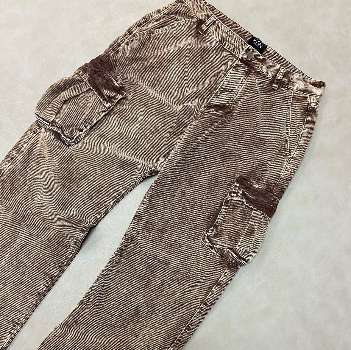 Acid Wash Corduroy Loose - Fit Cargo Pants