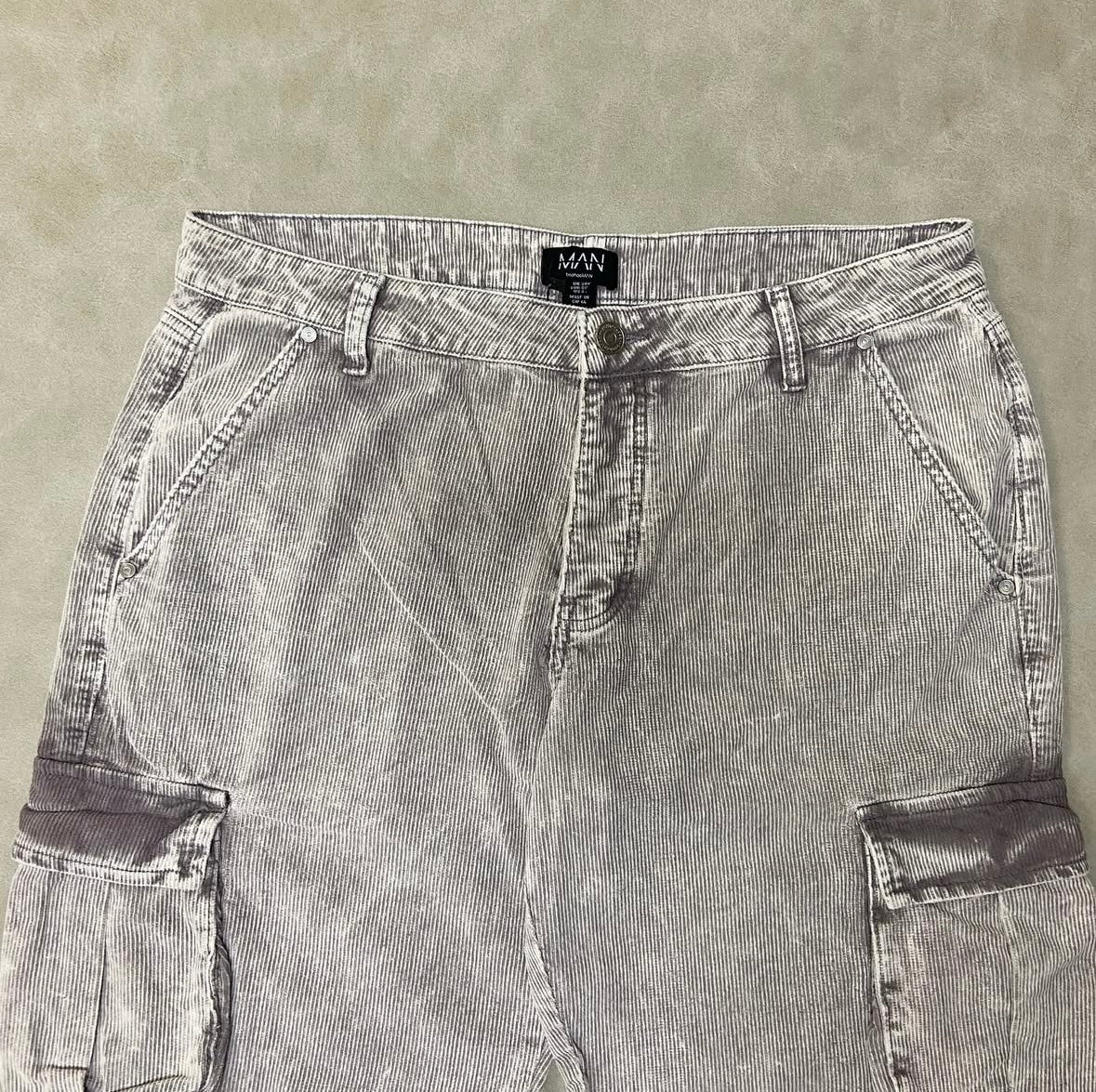Relaxed Acid Wash Cord Cargo Trouser