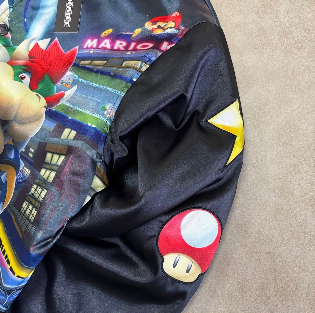 Mario Kart Black Satin Varsity Jacket