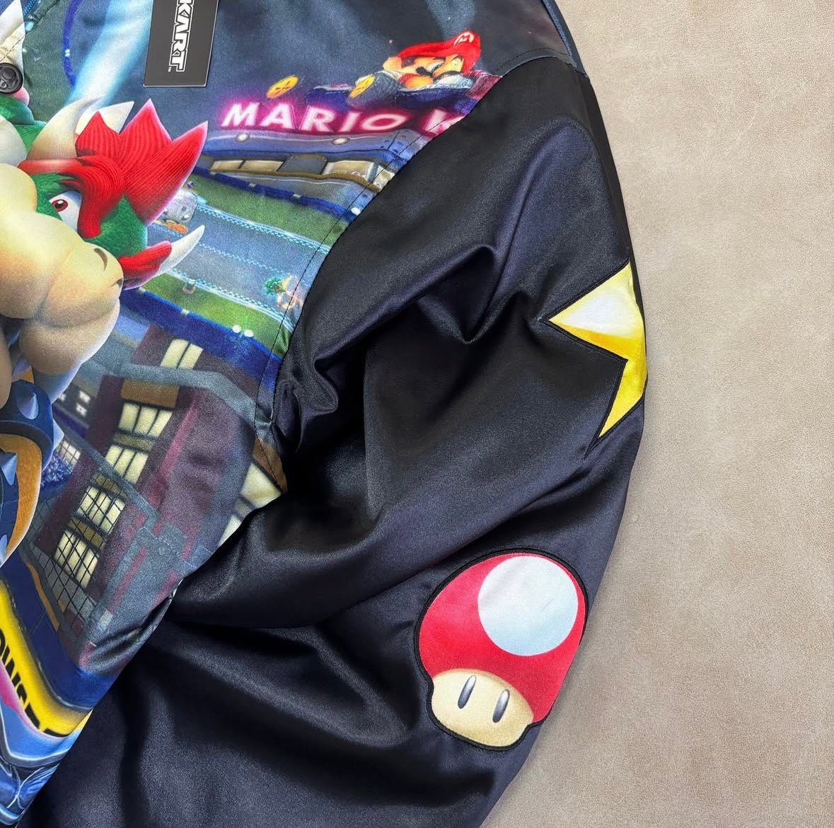 Mario Kart Black Satin Varsity Jacket