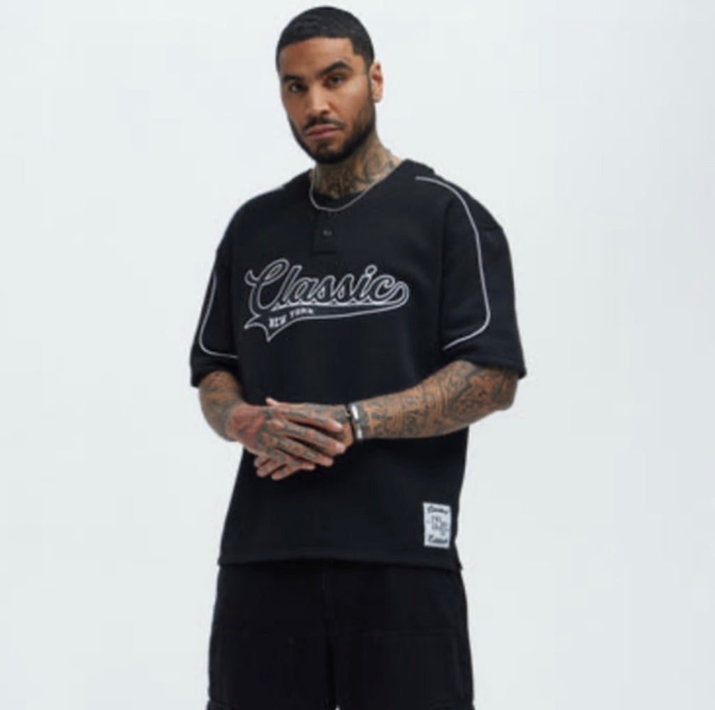 Classic New York Henley Short Sleeve -
Black