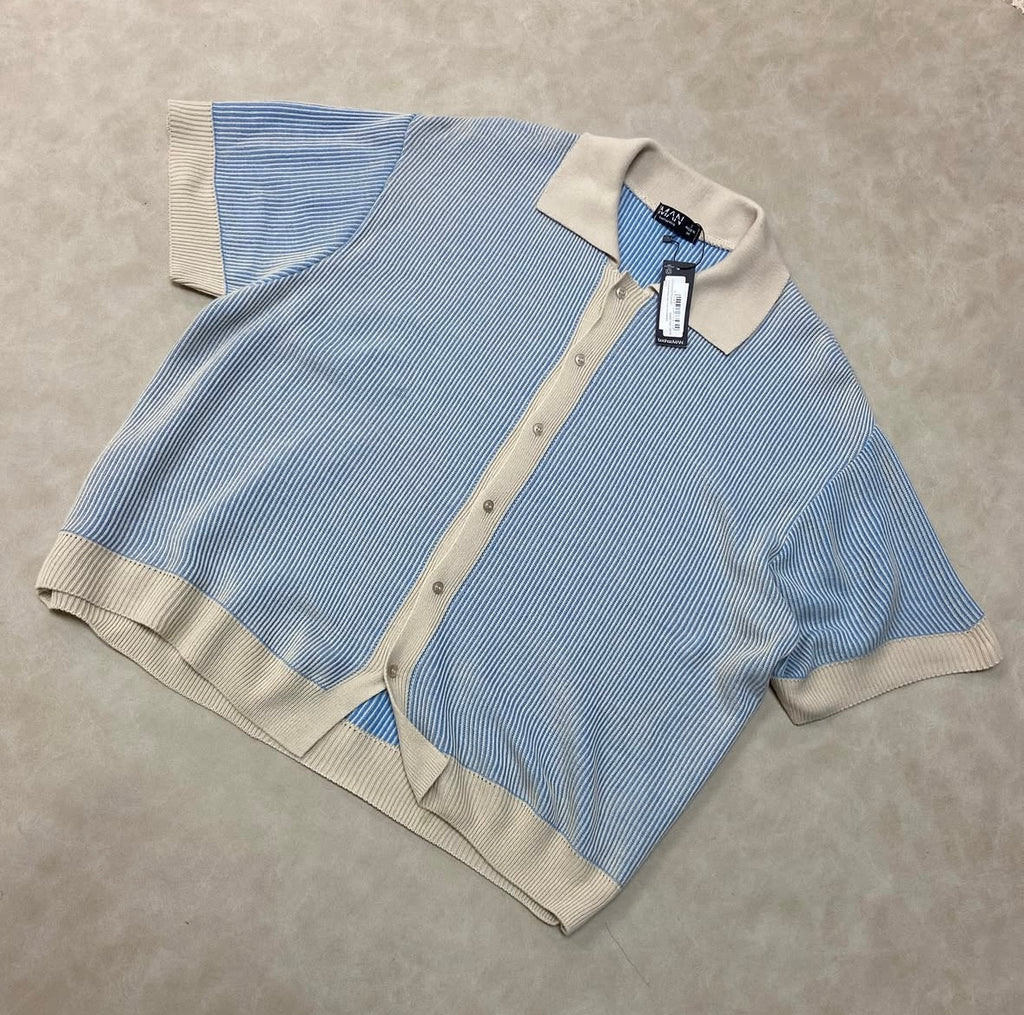 Oversized Boxy Two Tone Rib Knit Shirt