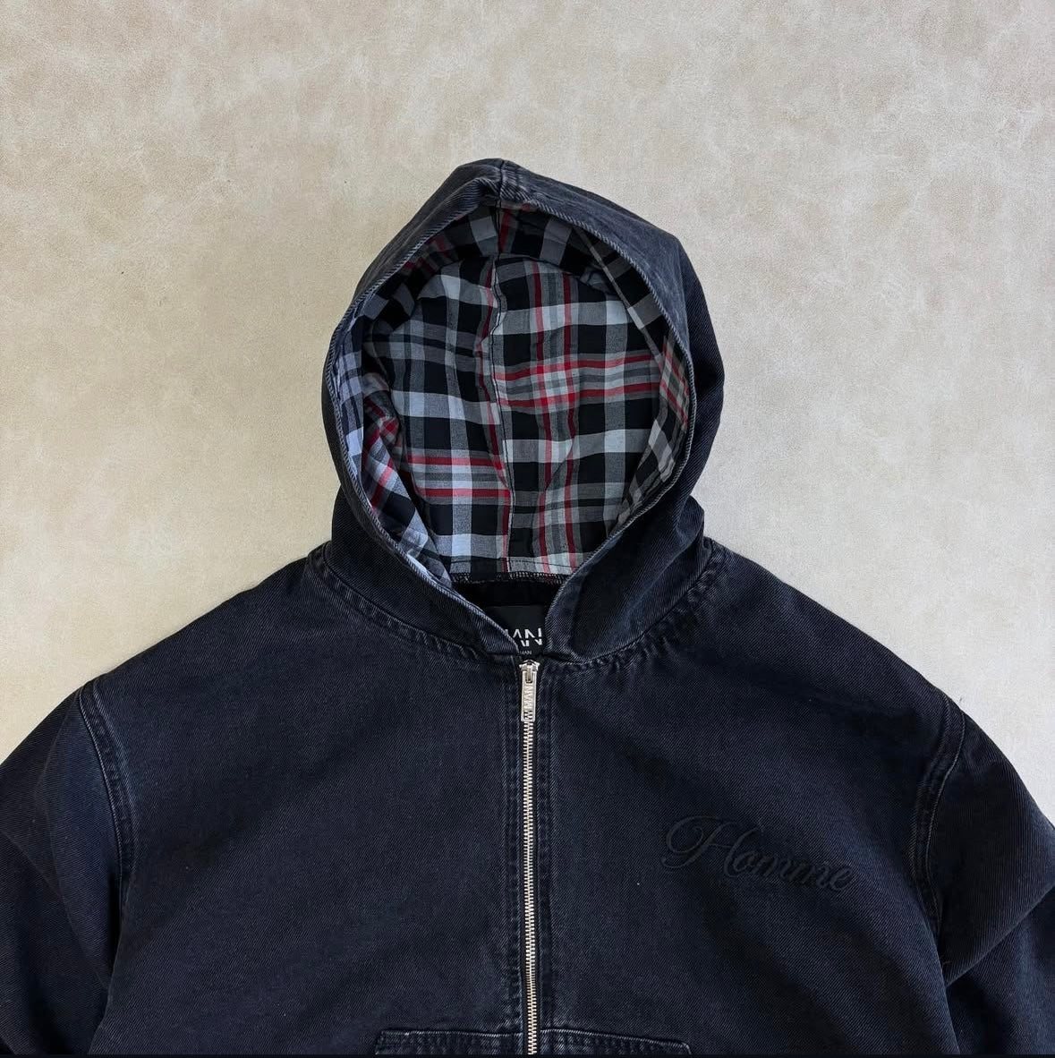 Oversized Boxy Denim Embroidered
Hoodie