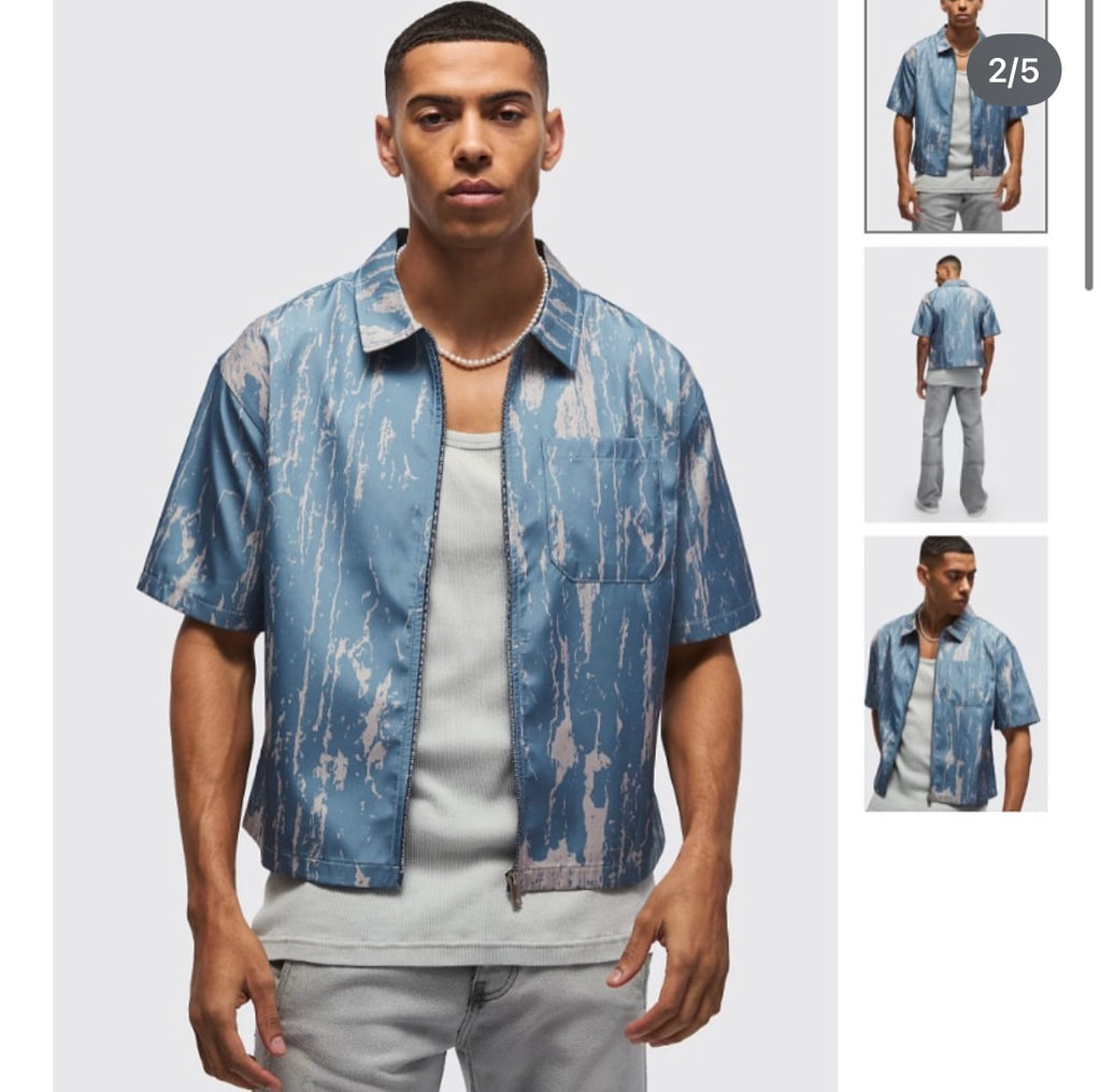 Oversized Boxy Two Tone Rib Knit Shirt