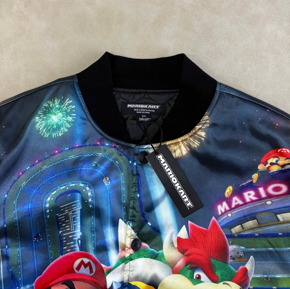 Mario Kart Black Satin Varsity Jacket