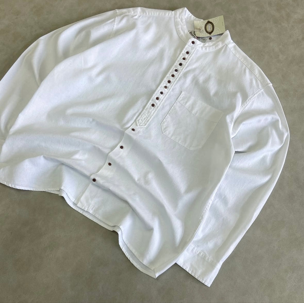 Aran Sweater Grandfather Shirt - White