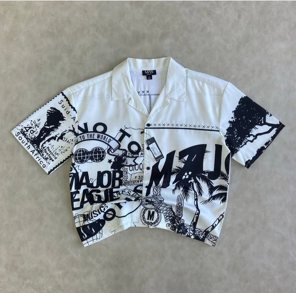 Oversized Straight Shirt with Major League Embroidery