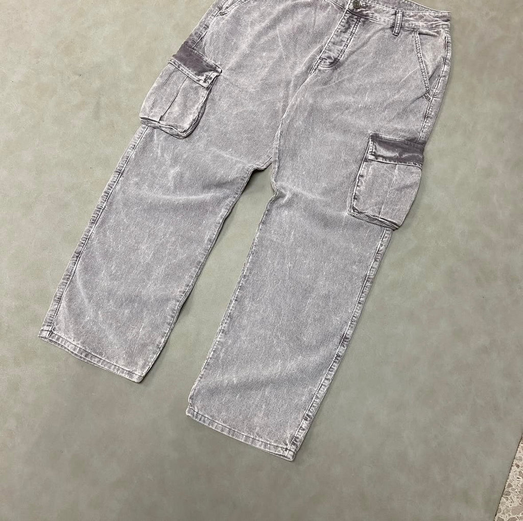 Relaxed Acid Wash Cord Cargo Trouser