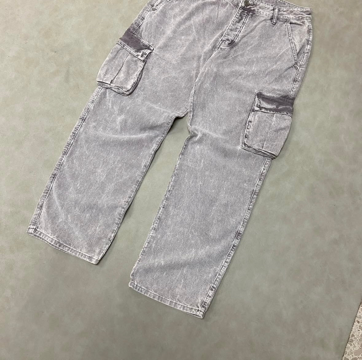 Relaxed Acid Wash Cord Cargo Trouser