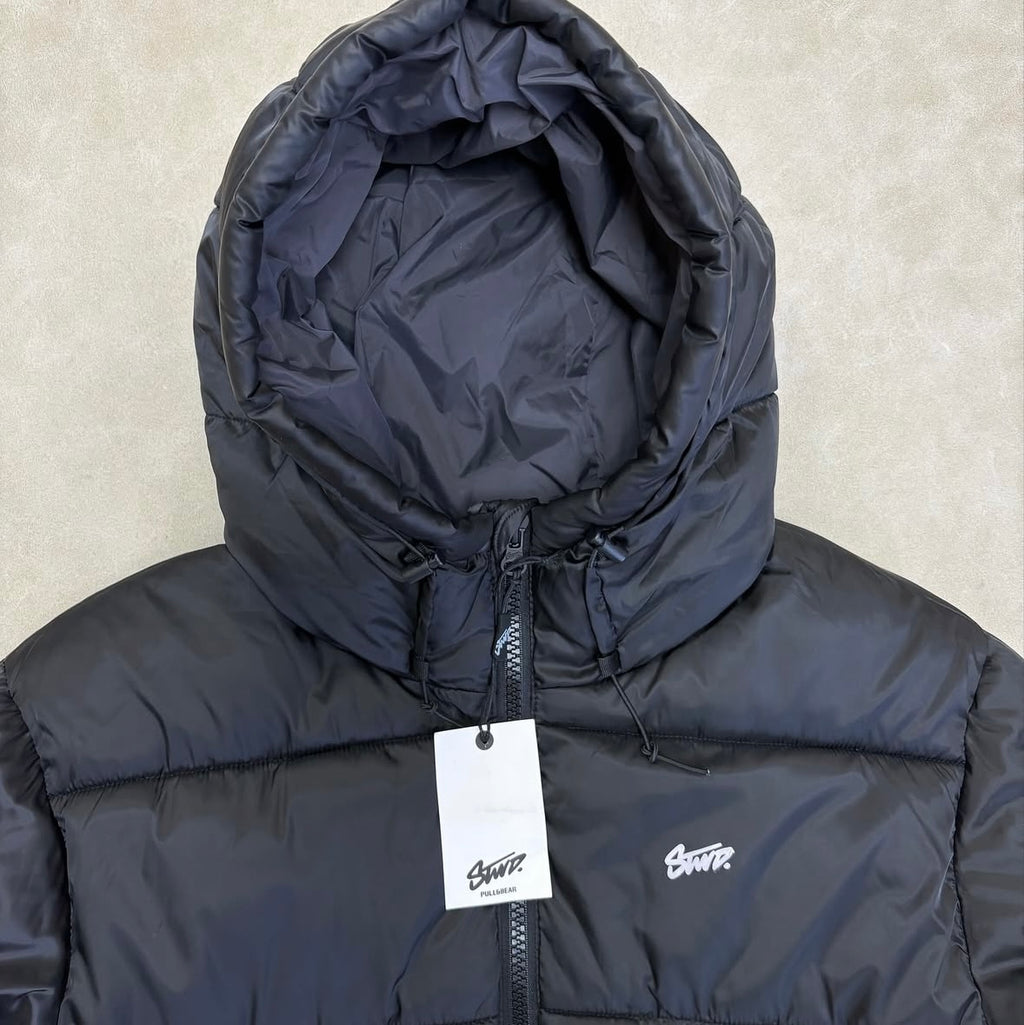 Pull&Bear STWD puffer jacket with hood in black