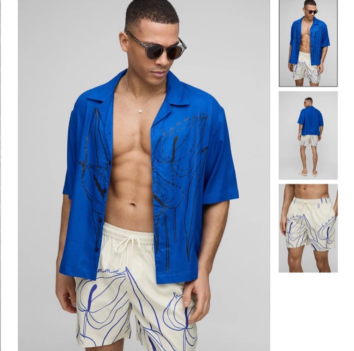 Oversized Swimsuit and Shirt Set with
Lapels and Floral Print