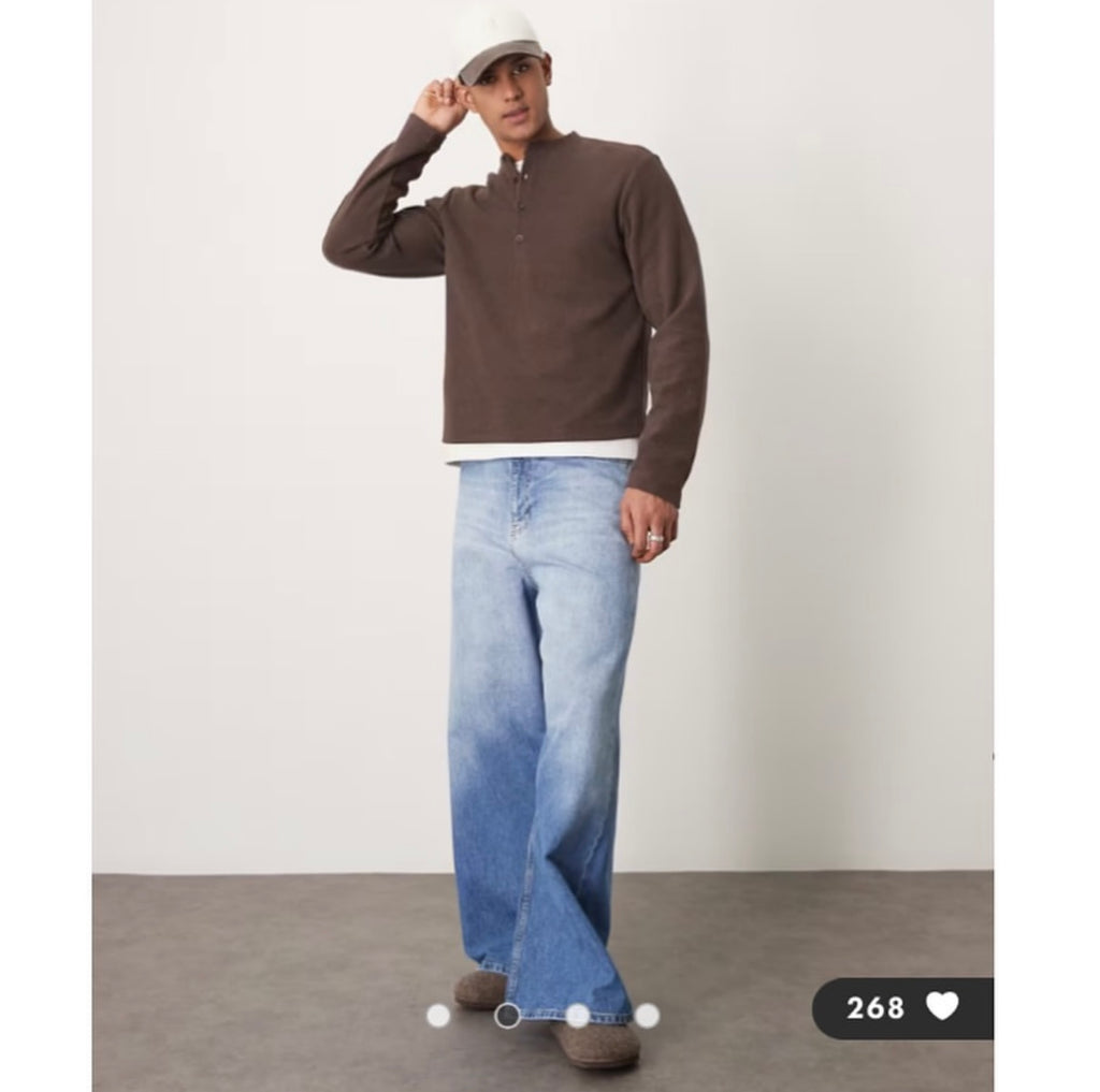 ASOS DESIGN boxy heavyweight rib henley sweater in dark brown