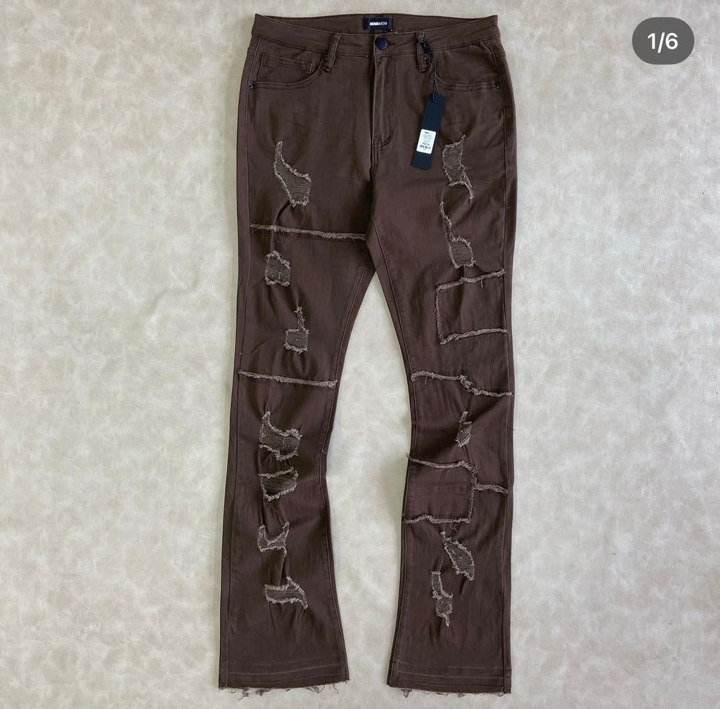 Manchester Wide Leg Stacked Pant - Darck Brown