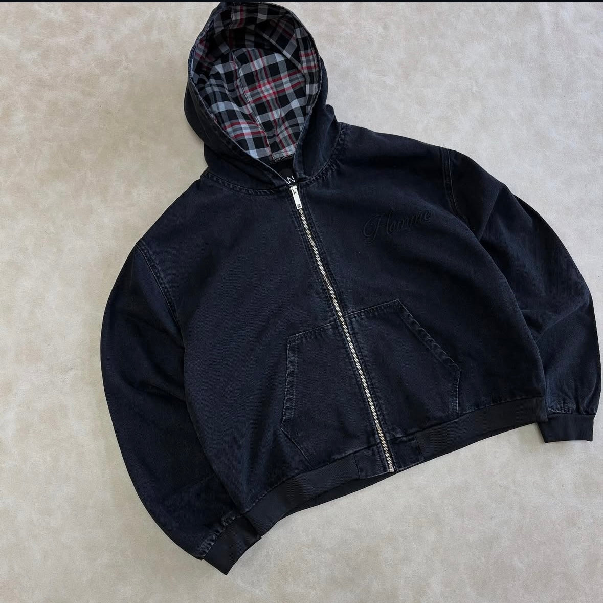 Oversized Boxy Denim Embroidered
Hoodie