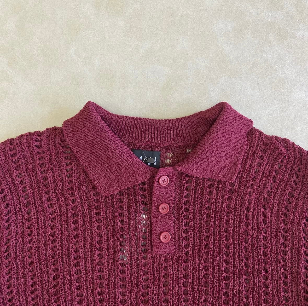Slim Fit Open Stitch Short Sleeve Knitted Polo