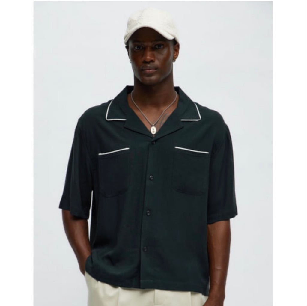 Casual Cropped PJ Style Button Up Shirt