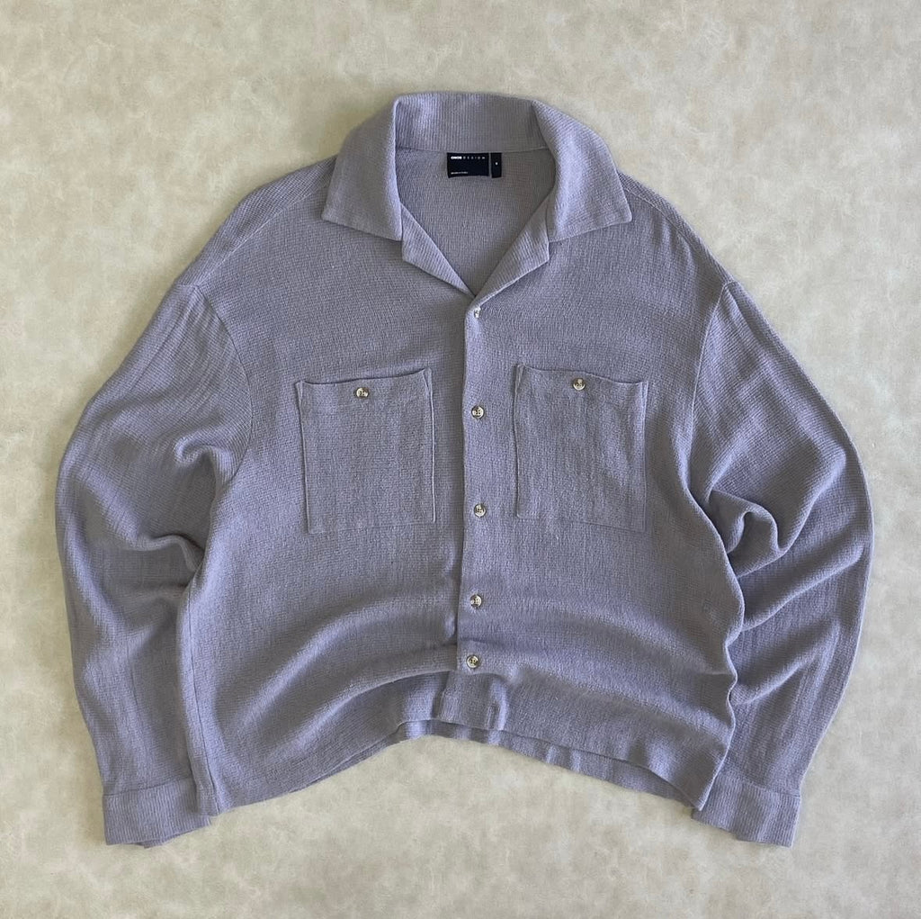 Gray square-cut linen-blend shirt with lapel collar