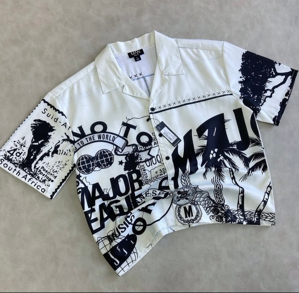 Oversized Straight Shirt with Major League Embroidery