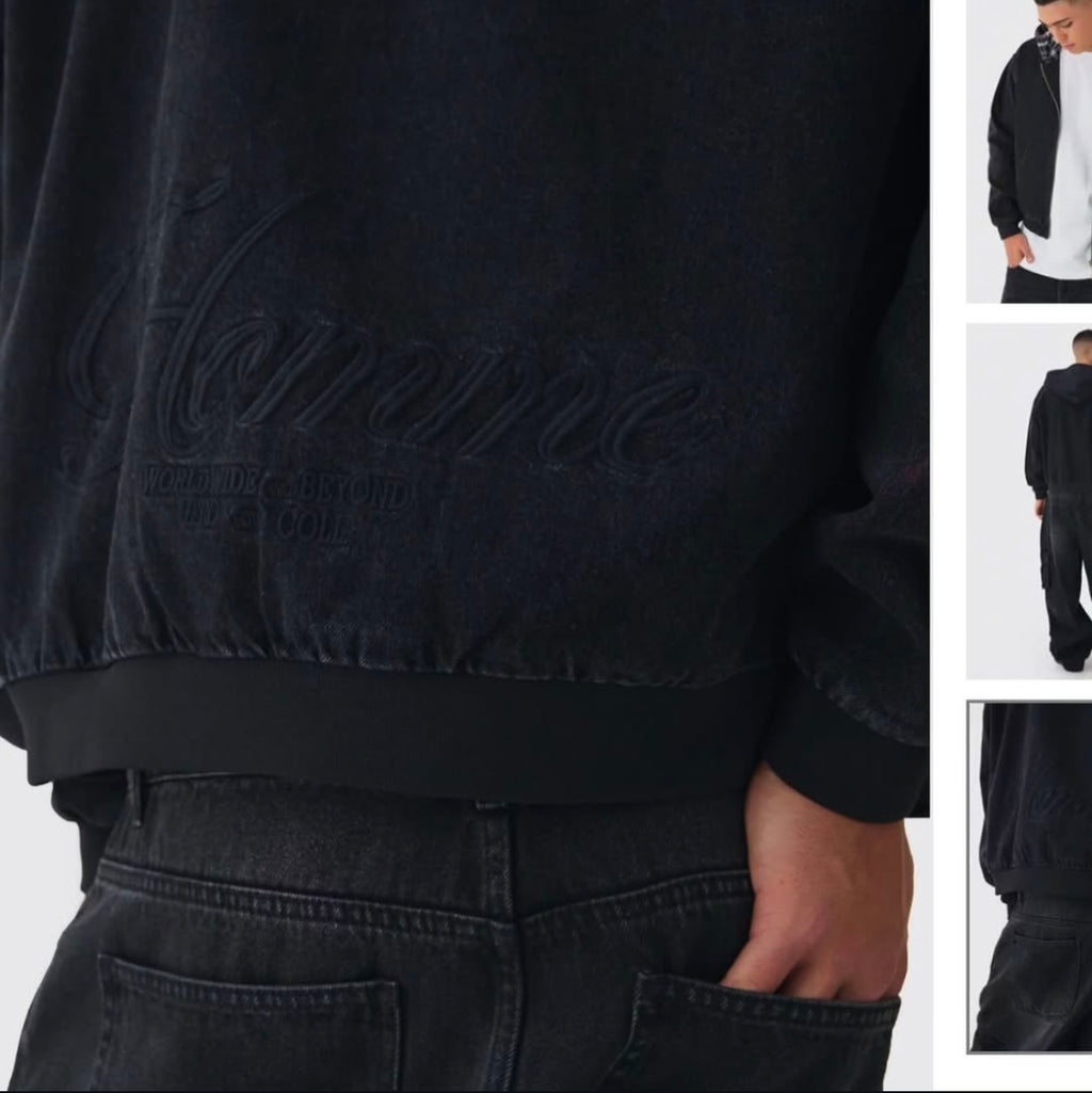 Oversized Boxy Denim Embroidered
Hoodie