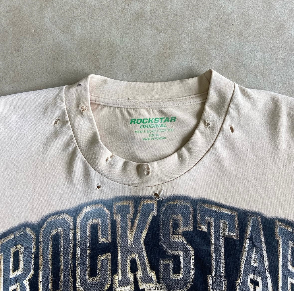 Waller Beige/Blue Boxy Crop T-Shirt