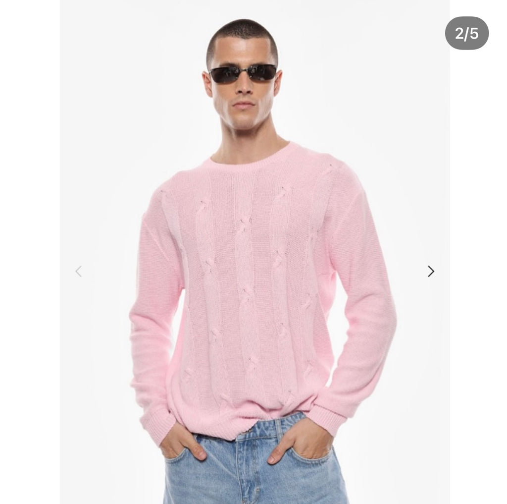Pink Sweater With Cable Details