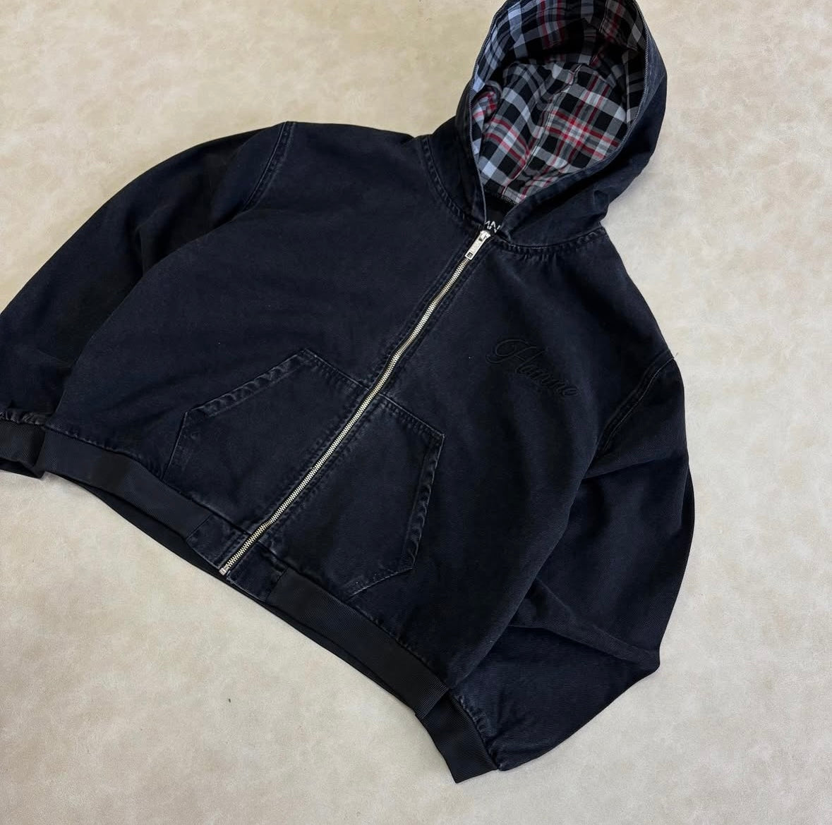 Oversized Boxy Denim Embroidered
Hoodie