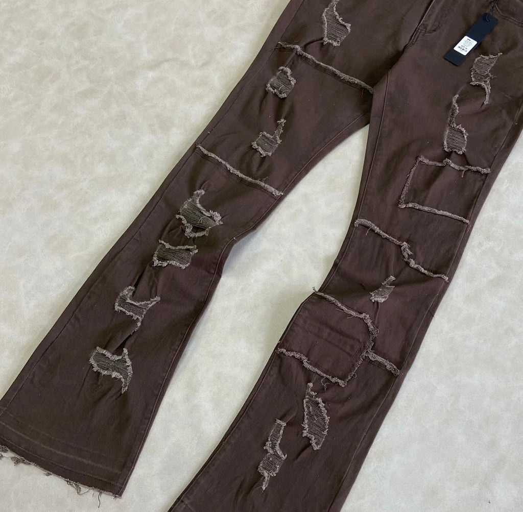 Manchester Wide Leg Stacked Pant - Darck Brown