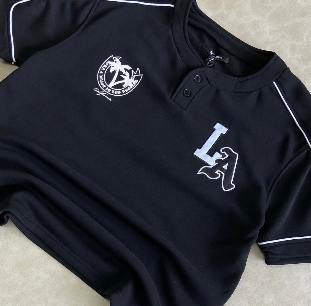 LA California Short Sleeve Henley - Black