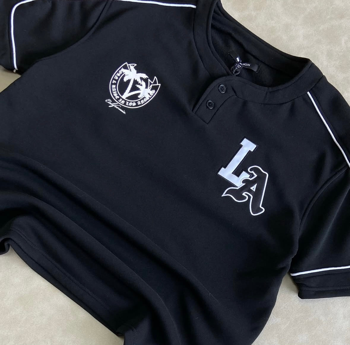 LA California Short Sleeve Henley - Black