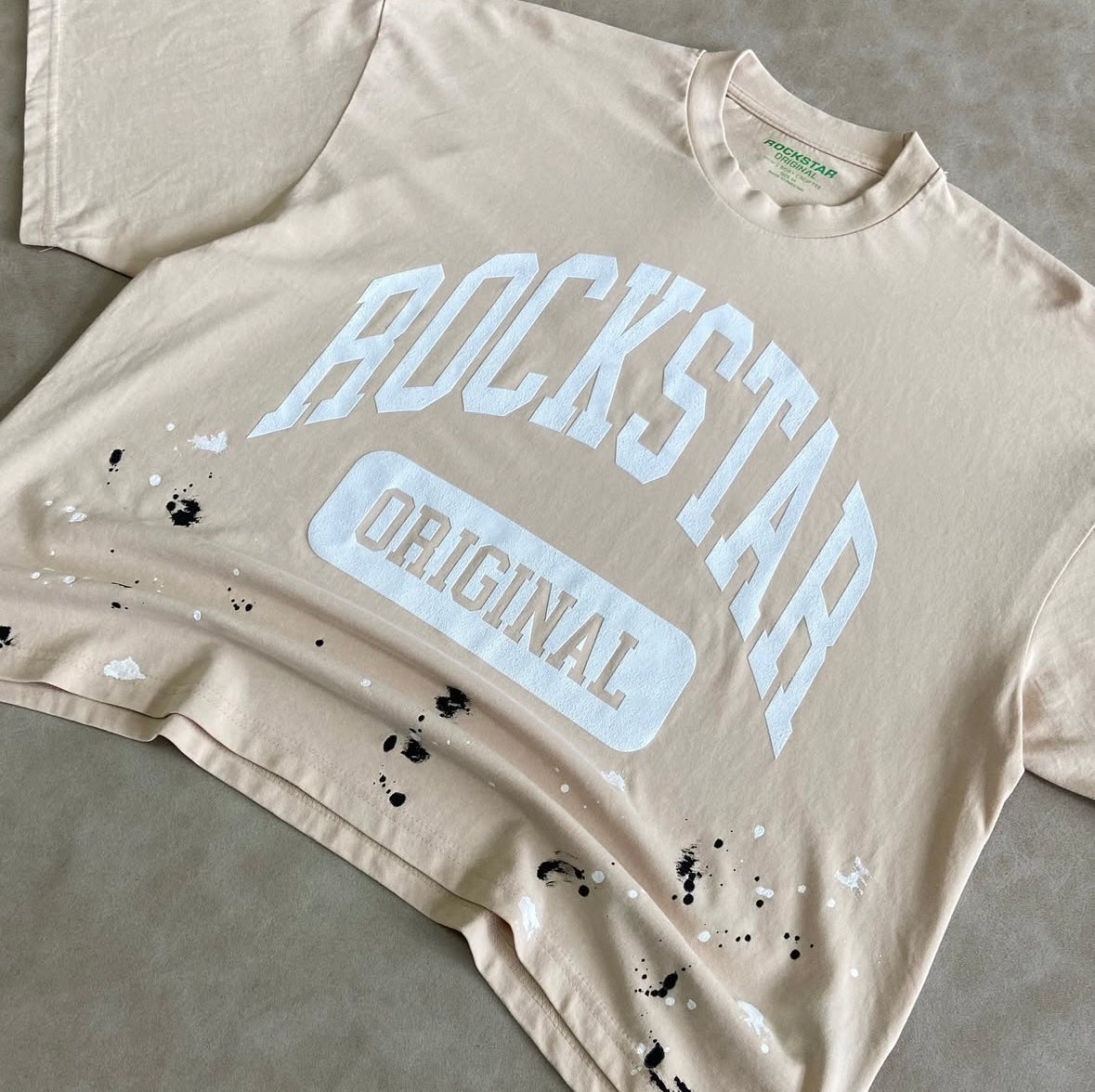 Beige/ Rockstar Boxy Crop T-Shirt