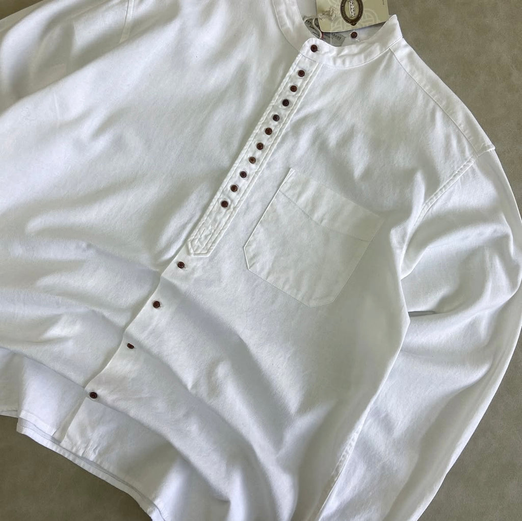 Aran Sweater Grandfather Shirt - White