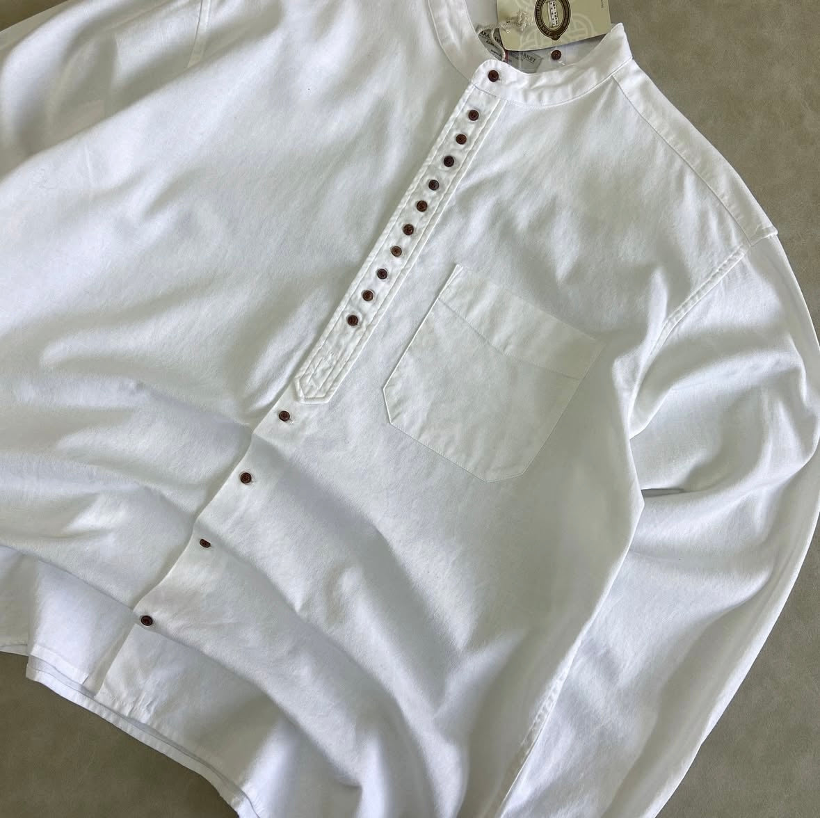 Aran Sweater Grandfather Shirt - White