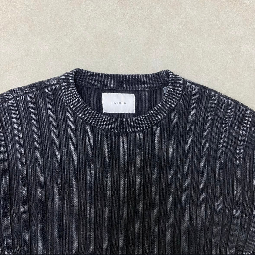 Pacsun Black Wide Ribbed Krit Crew Neck Sweater