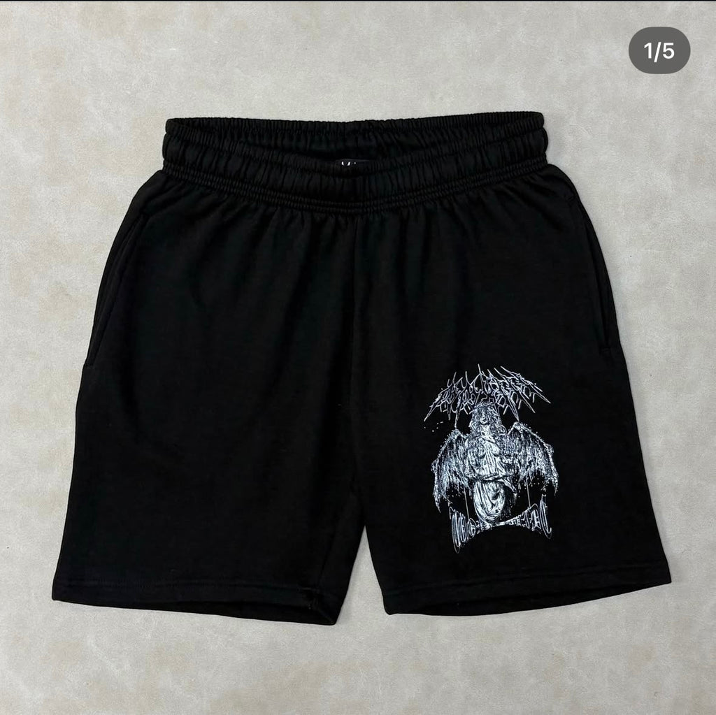 Tall Oversized Jersey Shorts With Gothic Print