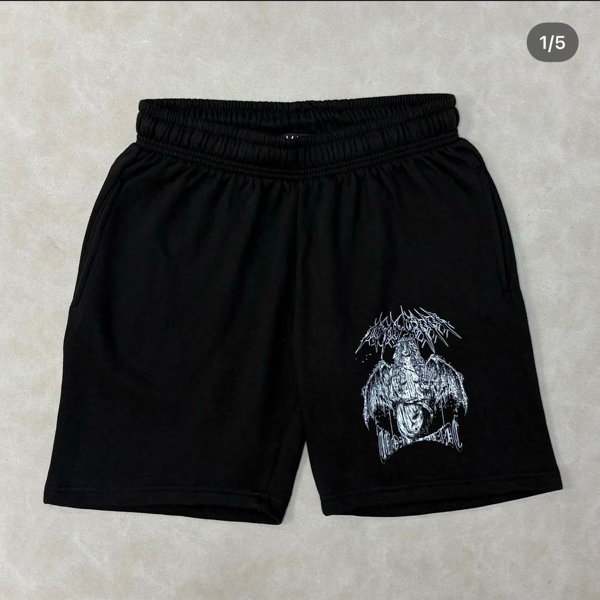 Tall Oversized Jersey Shorts With Gothic Print