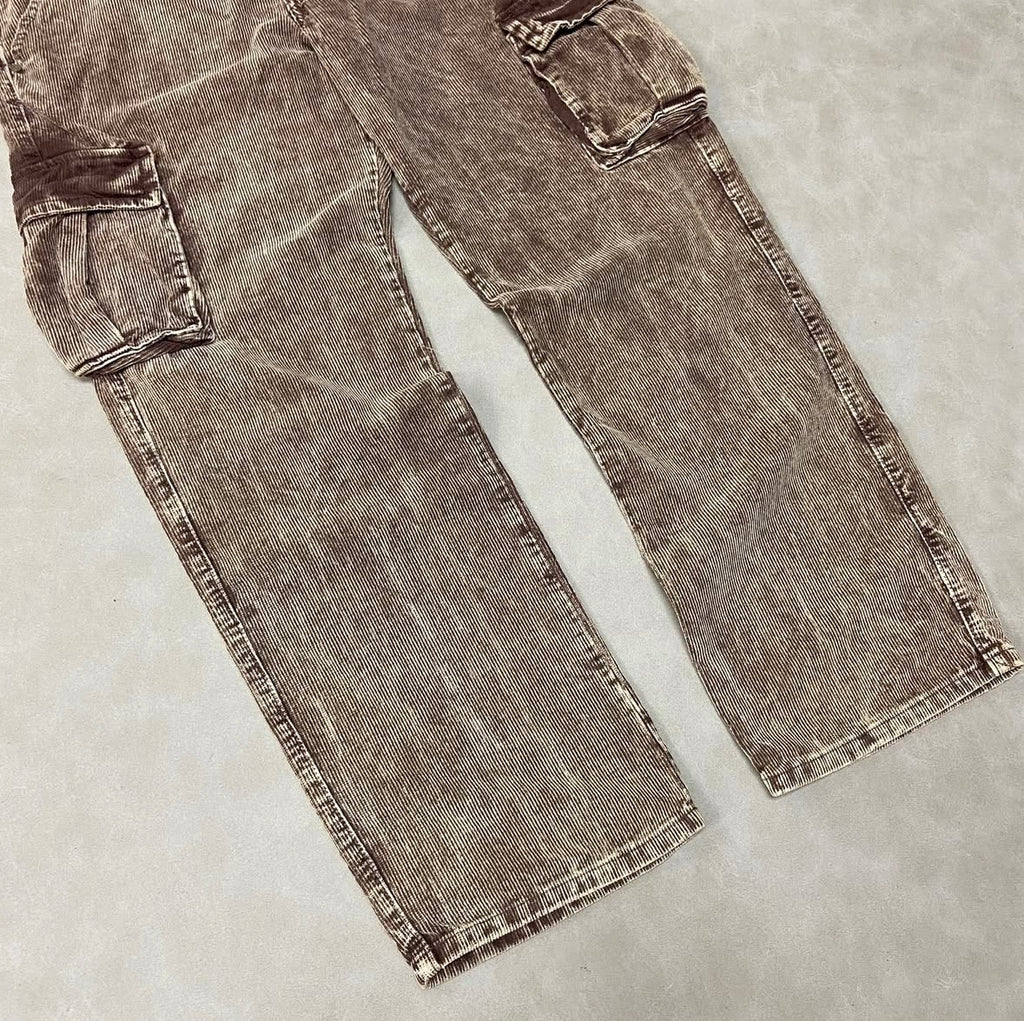 Acid Wash Corduroy Loose - Fit Cargo Pants