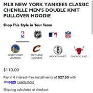 MLB NEW YORK YANKEES CLASSIC CHENILLE DOUBLE KNIT PULLOVER
HOODIE