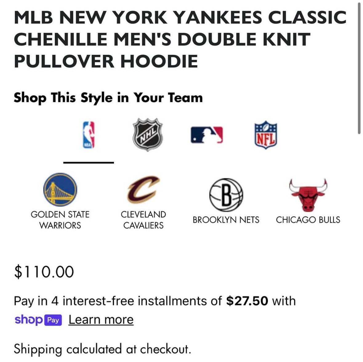 MLB NEW YORK YANKEES CLASSIC CHENILLE DOUBLE KNIT PULLOVER
HOODIE