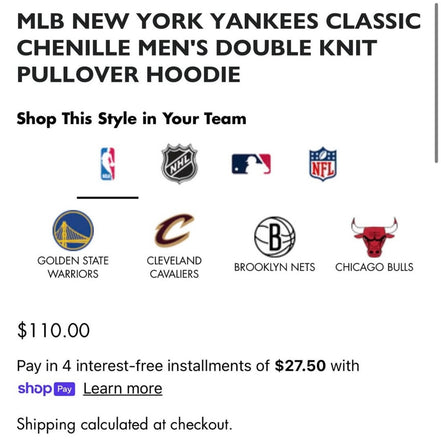 MLB NEW YORK YANKEES CLASSIC CHENILLE DOUBLE KNIT PULLOVER
HOODIE