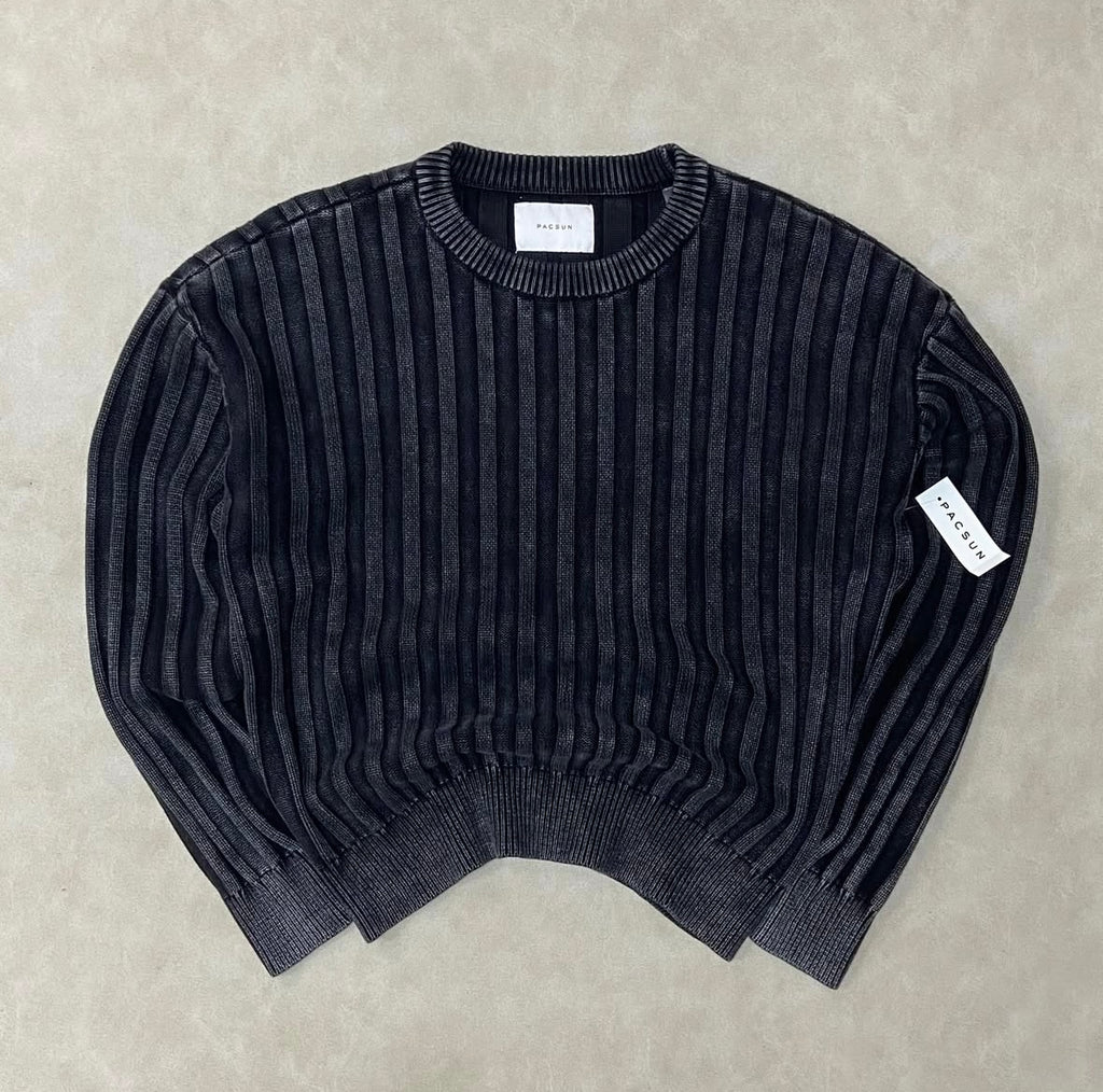 Pacsun Black Wide Ribbed Krit Crew Neck Sweater