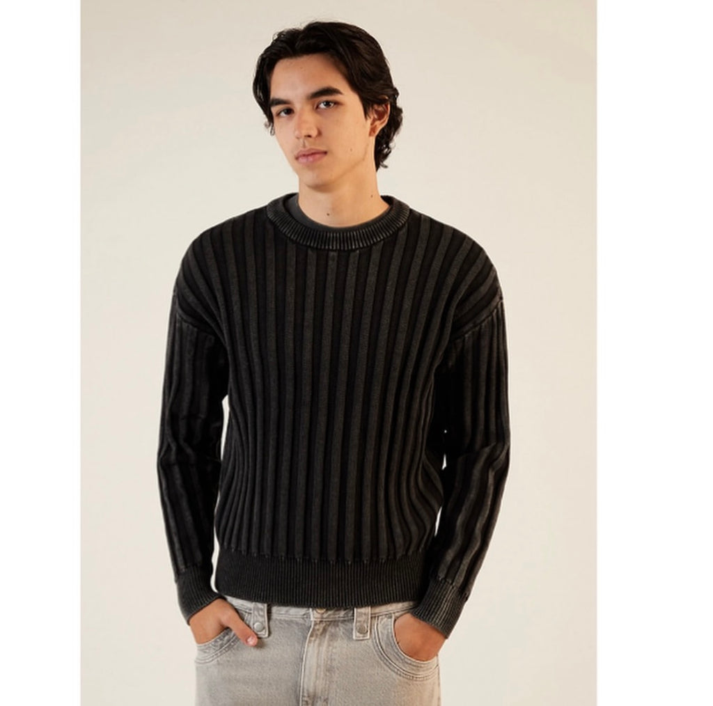 Pacsun Black Wide Ribbed Krit Crew Neck Sweater
