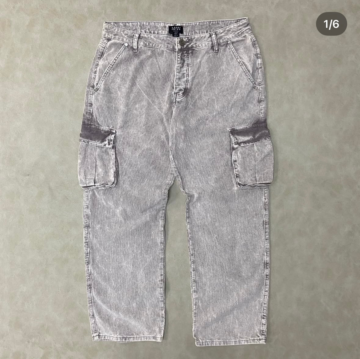 Relaxed Acid Wash Cord Cargo Trouser