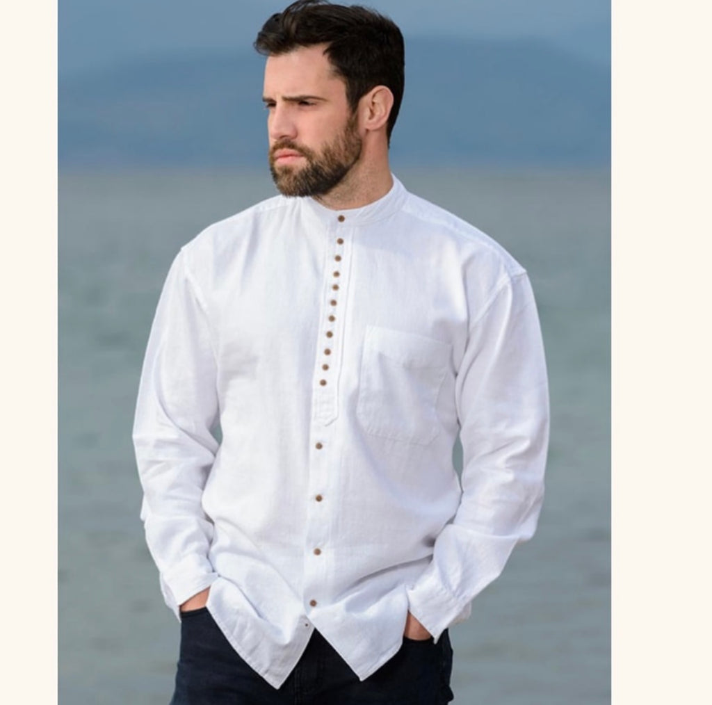 Aran Sweater Grandfather Shirt - White